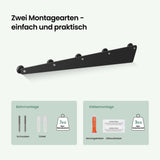 glasvilla Garderobenhaken zum Bohren oder Kleben, Kleiderhaken aus Aluminiumlegierung, Garderobenleiste mit 5 Haken, Hakenleiste  Stalo-18