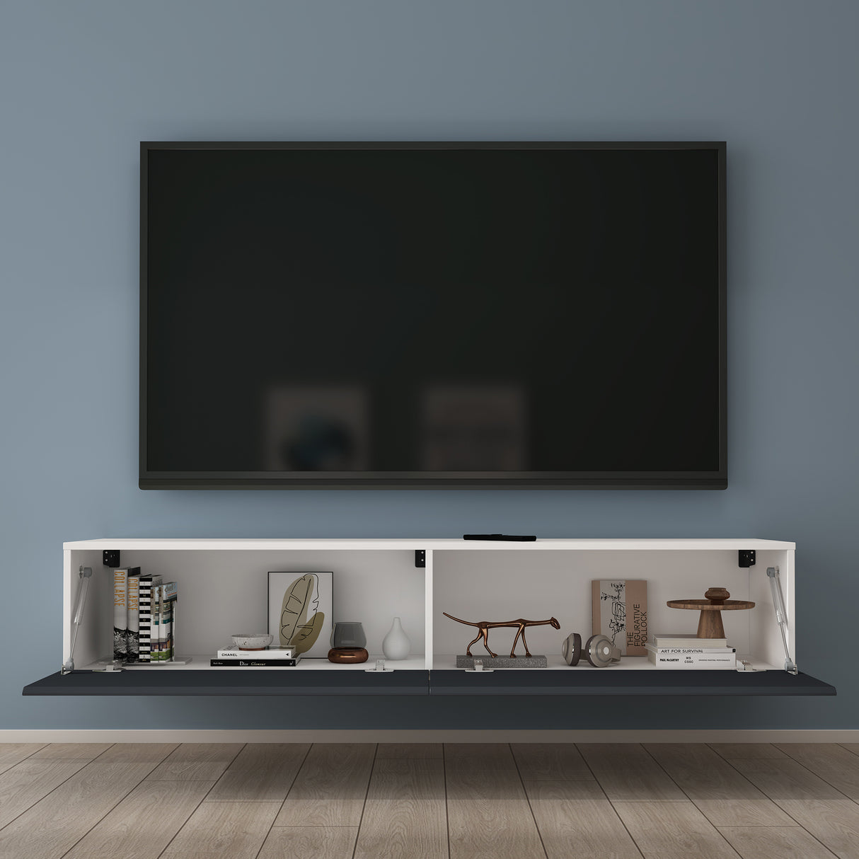 glasvilla Table TV Meuble TV Poignée Dissimulée avec Fermeture en Douceur Meuble Mural Bas pour Salon Fernsehschrank02