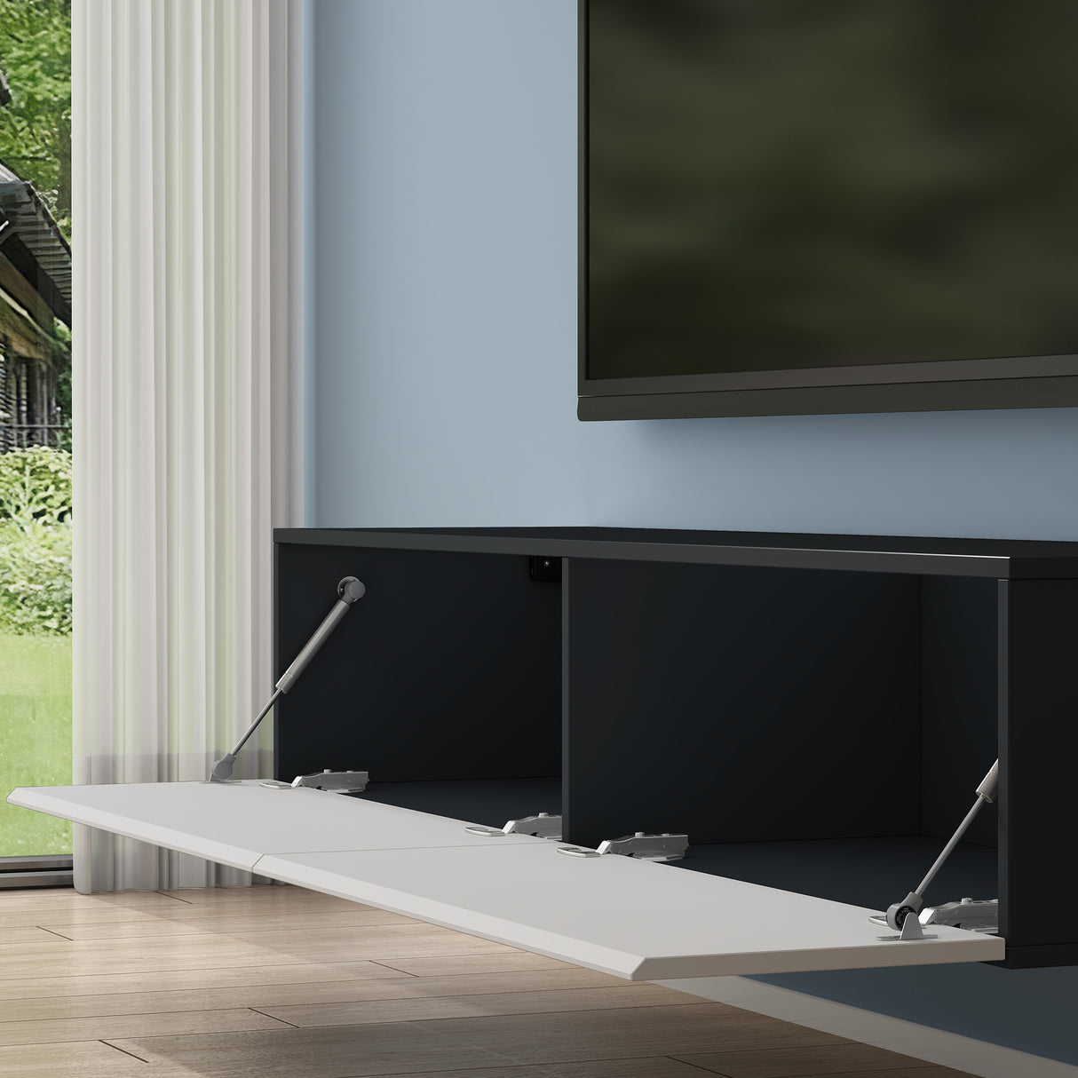 glasvilla Table TV Meuble TV Poignée Dissimulée avec Fermeture en Douceur Meuble Mural Bas pour Salon Fernsehschrank02