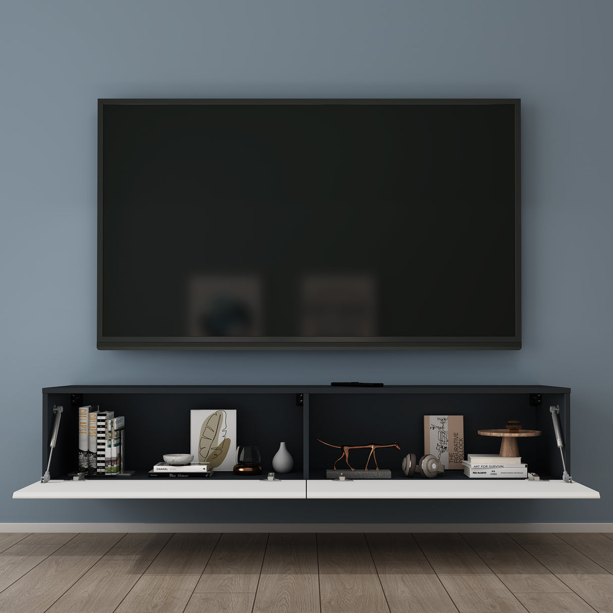 glasvilla Table TV Meuble TV Poignée Dissimulée avec Fermeture en Douceur Meuble Mural Bas pour Salon Fernsehschrank02