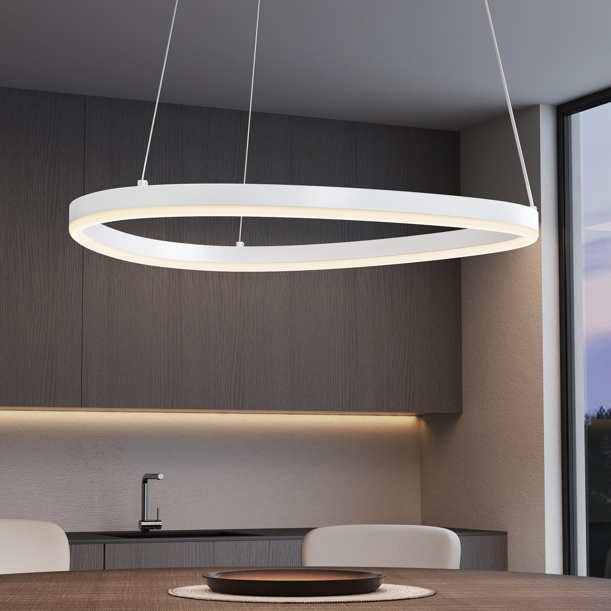 Suspension Glasvilla 50 cm, lampe LED suspendue, design ondulé dynamique, température de couleur réglable 3000K/4000K/6000K, câble 16W, idéale pour salle à manger, salon ou chambre.