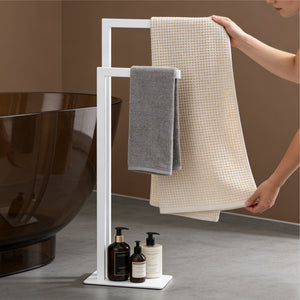 glasvilla Porta Asciugamani Bagno da Terra a 2 Bracci, Portasciugamani in Acciaio per Bagno, Antiruggine, Tavrin-02