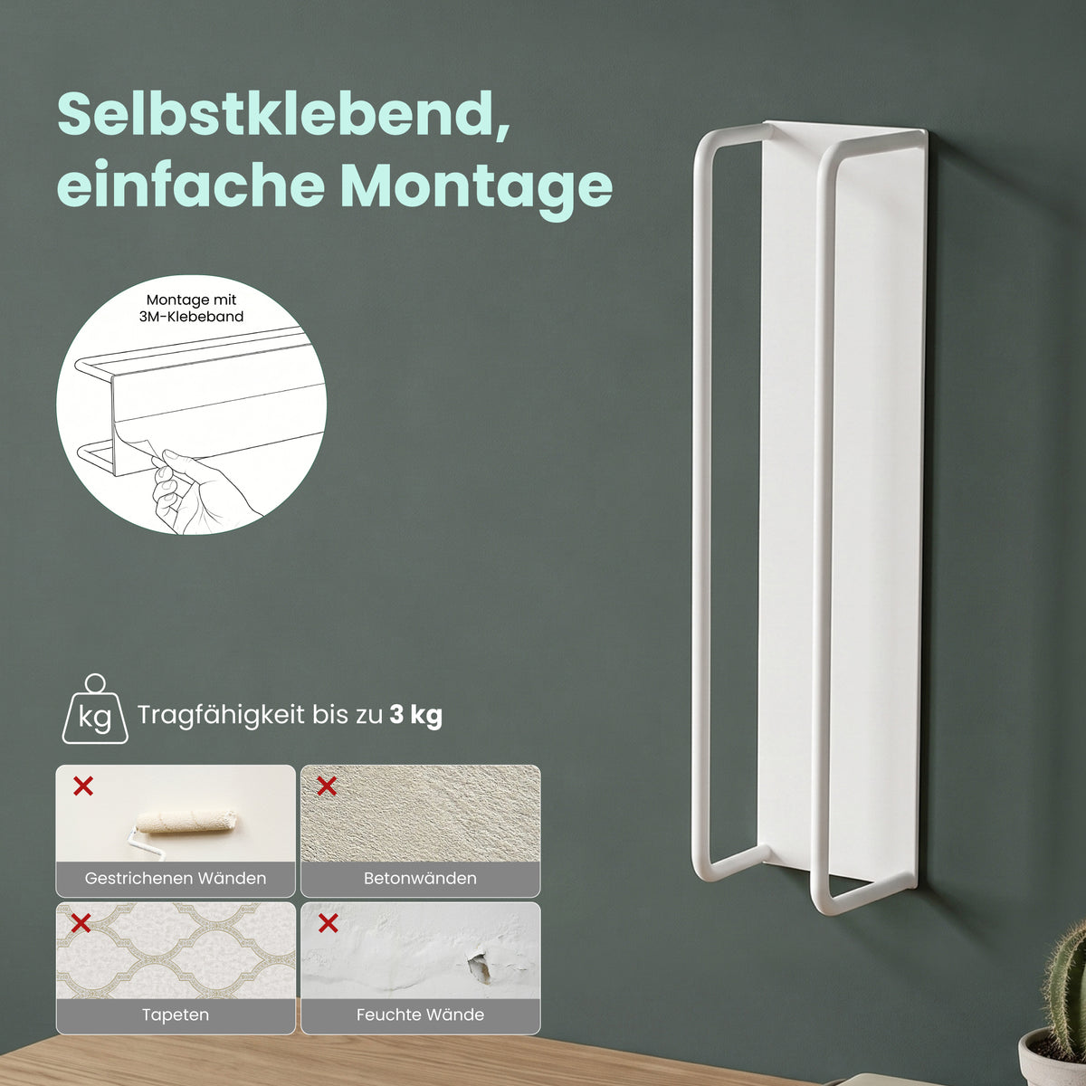 Glasvilla Handtuchhalter ohne Bohren , Badetuchhalter Selbstklebend, Handtuchaufbewahrung für Küche und Bad,  Tavrin-03