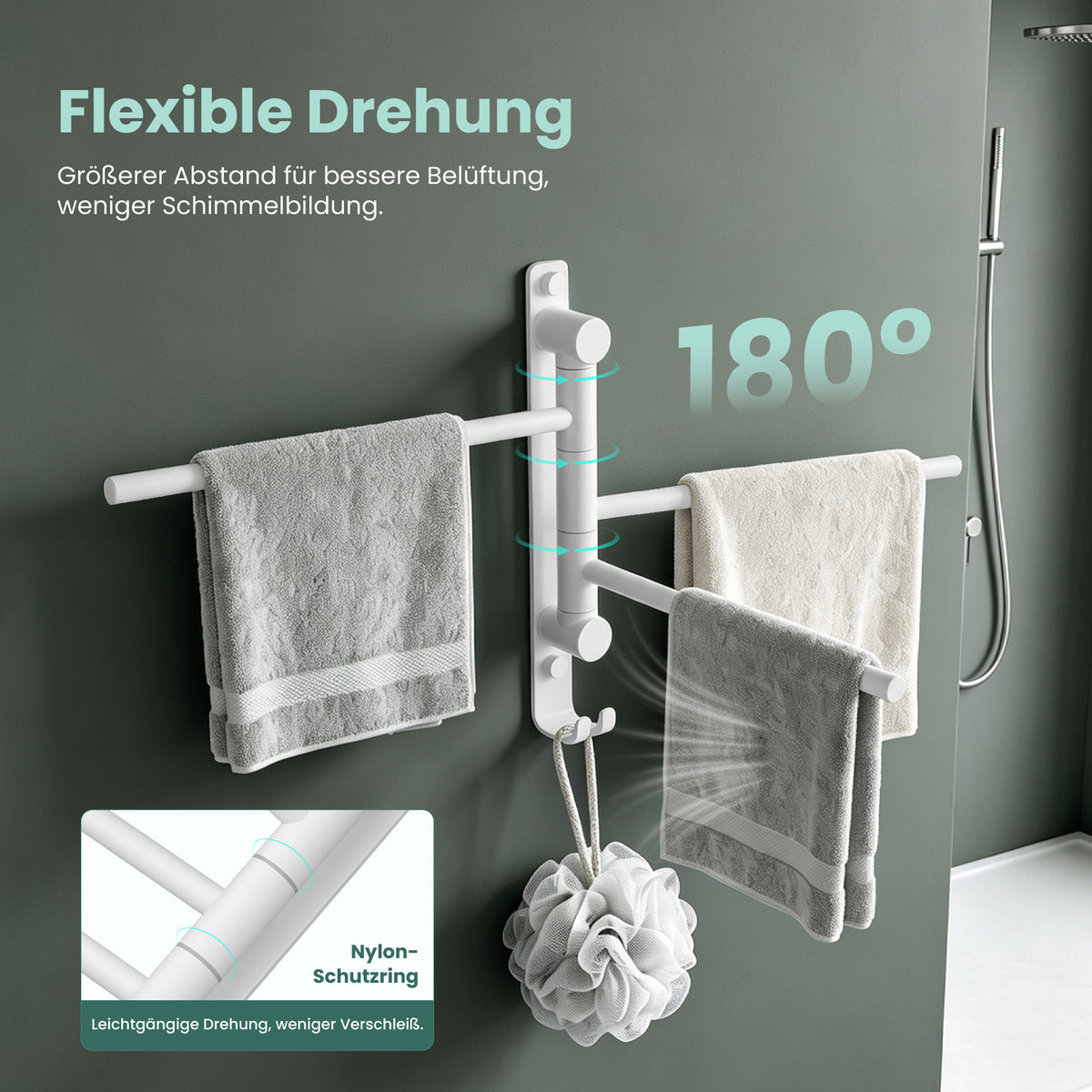 glasvilla Handtuchhalter 180° Schwenkbar 3-armig aus Edelstahl  Handtuchhalterung Badetuchhalter ohne Bohren oder mit Bohren, 3-Stangen Handtuchstange für Bad und Küche, Tavrin-06