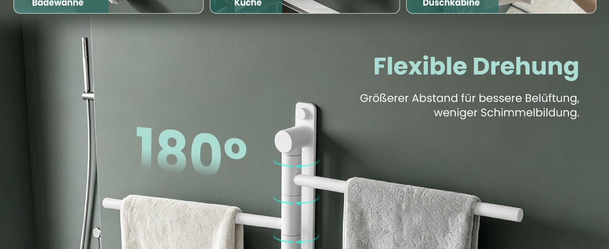 glasvilla Handtuchhalter 180° Schwenkbar 3-armig aus Edelstahl  Handtuchhalterung Badetuchhalter ohne Bohren oder mit Bohren, 3-Stangen Handtuchstange für Bad und Küche, Tavrin-06