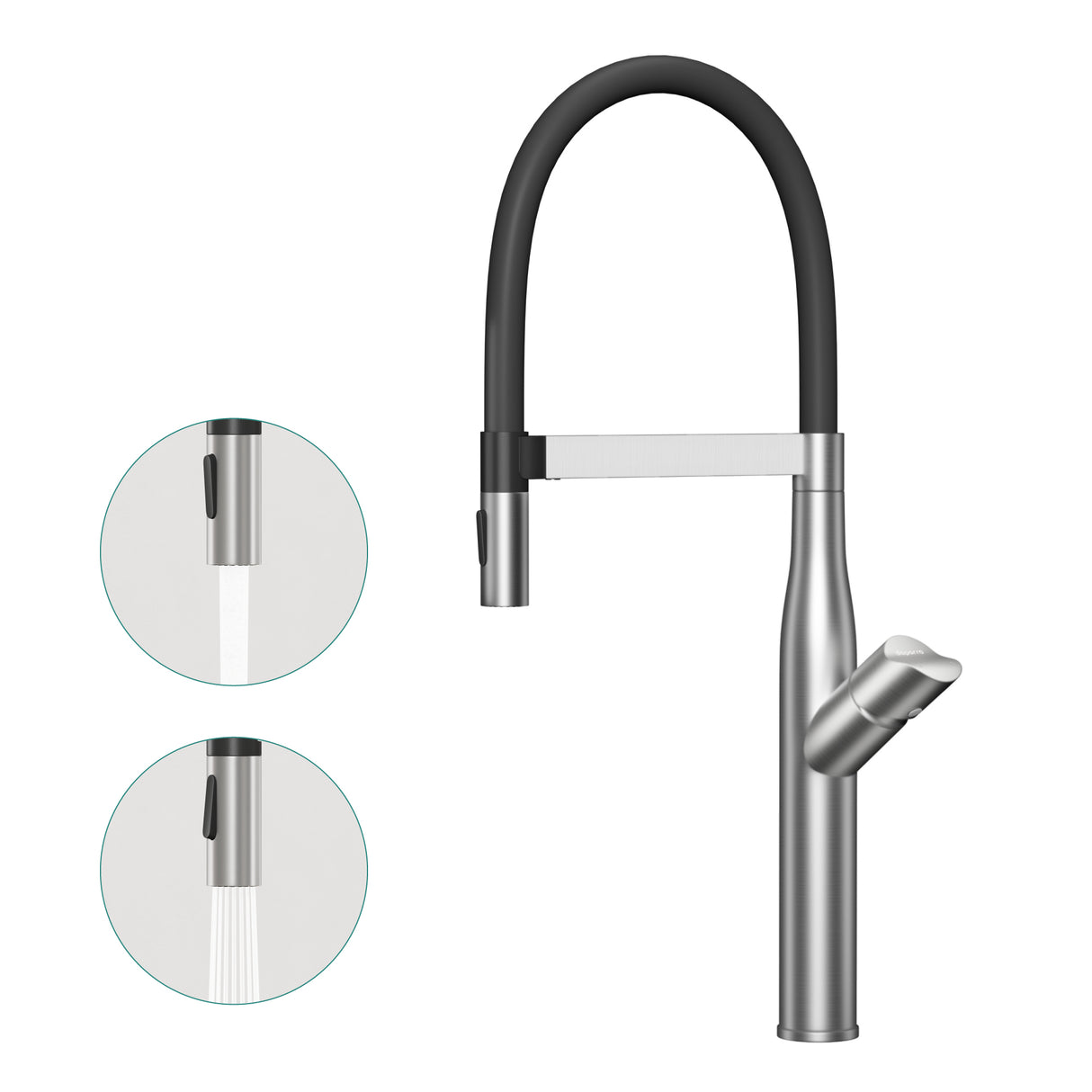 glasvilla Küchenarmatur Spültischarmatur aus Edelstahl, Küchenwasserhahn mit Einhebelmischer und magnetischer Geschirrbrause, 360° Schwenkbar Turnix-01