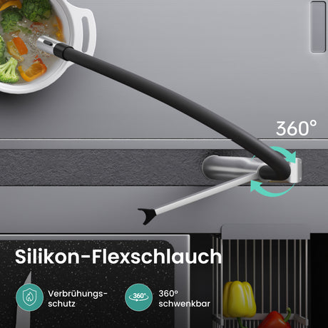 glasvilla Küchenarmatur Spültischarmatur aus Edelstahl, Küchenwasserhahn mit Einhebelmischer und magnetischer Geschirrbrause, 360° Schwenkbar Turnix-01