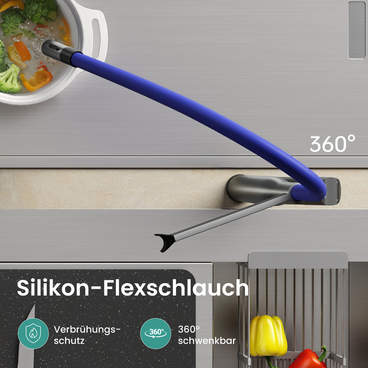 glasvilla Küchenarmatur Spültischarmatur aus Edelstahl, Küchenwasserhahn mit Einhebelmischer und magnetischer Geschirrbrause, 360° Schwenkbar Turnix-01