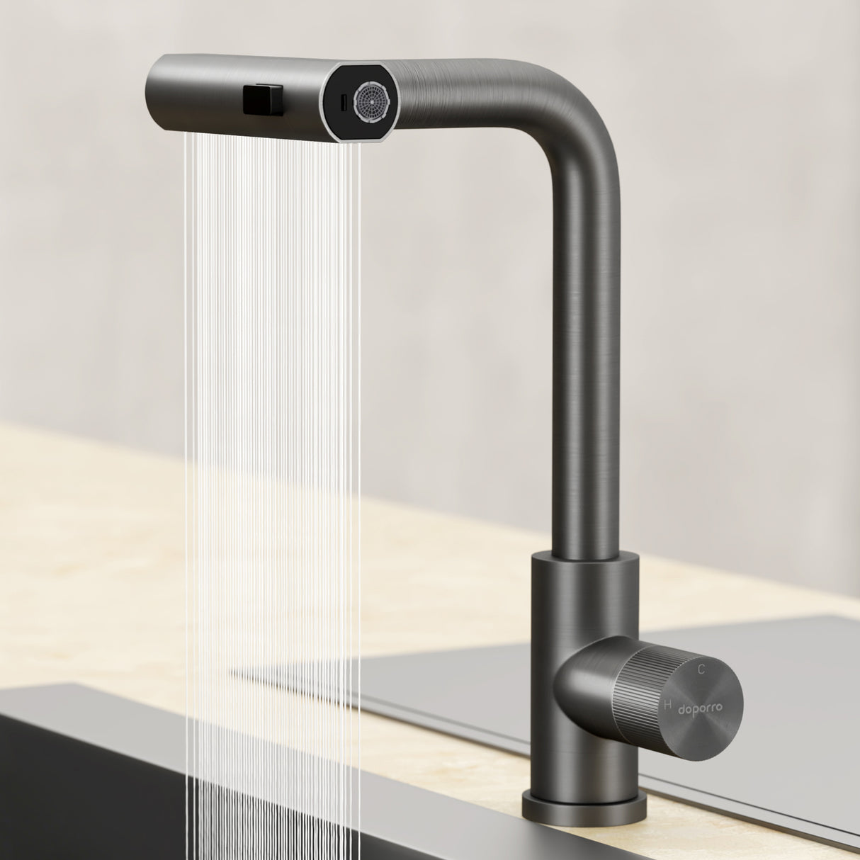 glasvilla Wasserhahn Küche Küchenarmatur mit Brause Ausziehbar, Küchenwasserhahn 360°Schwenkbar 3 Sprühfunktionen, Mischbatterie Spültischarmatur aus Edelstahl Turnix-02