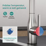 glasvilla Wasserhahn Küche Küchenarmatur mit Brause Ausziehbar, Küchenwasserhahn 360°Schwenkbar, Mischbatterie Spültischarmatur aus Edelstahl Turnix-04