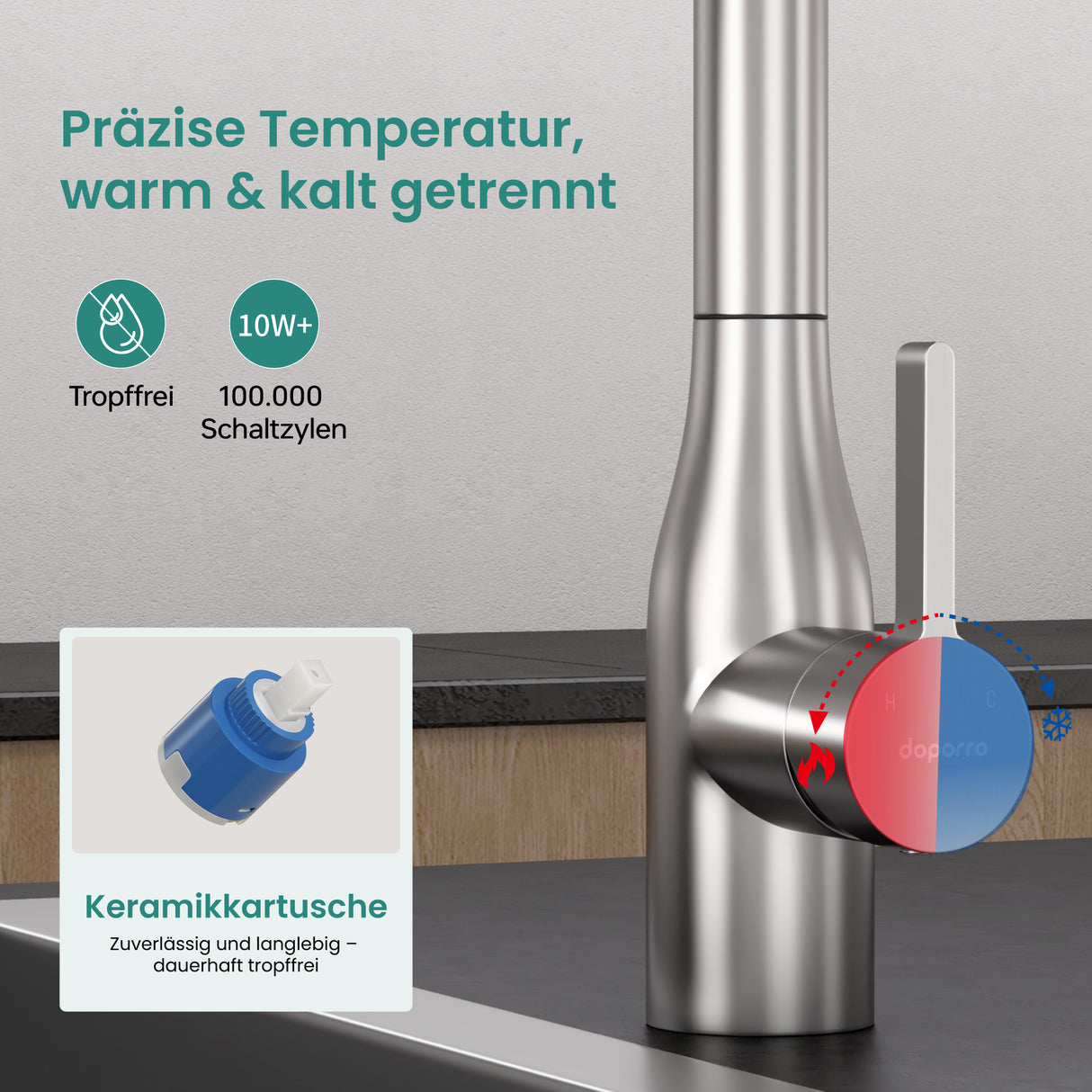 glasvilla Robinet de Cuisine avec Douchette Extractible, Mitigeur Évier Pivotant à 360°, Robinetterie en Acier Inoxydable Turnix-04