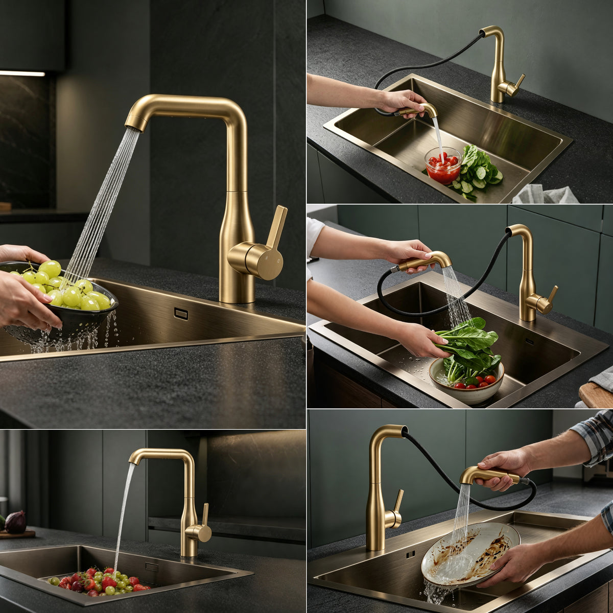 glasvilla Rubinetto per Cucina, 2 Modalità con Doccetta Estraibile, Rubinetto Lavello Cucina in Acciaio Inossidabile 304 con Cartuccia Ceramica, Tubi e Accesorri, Turnix-04