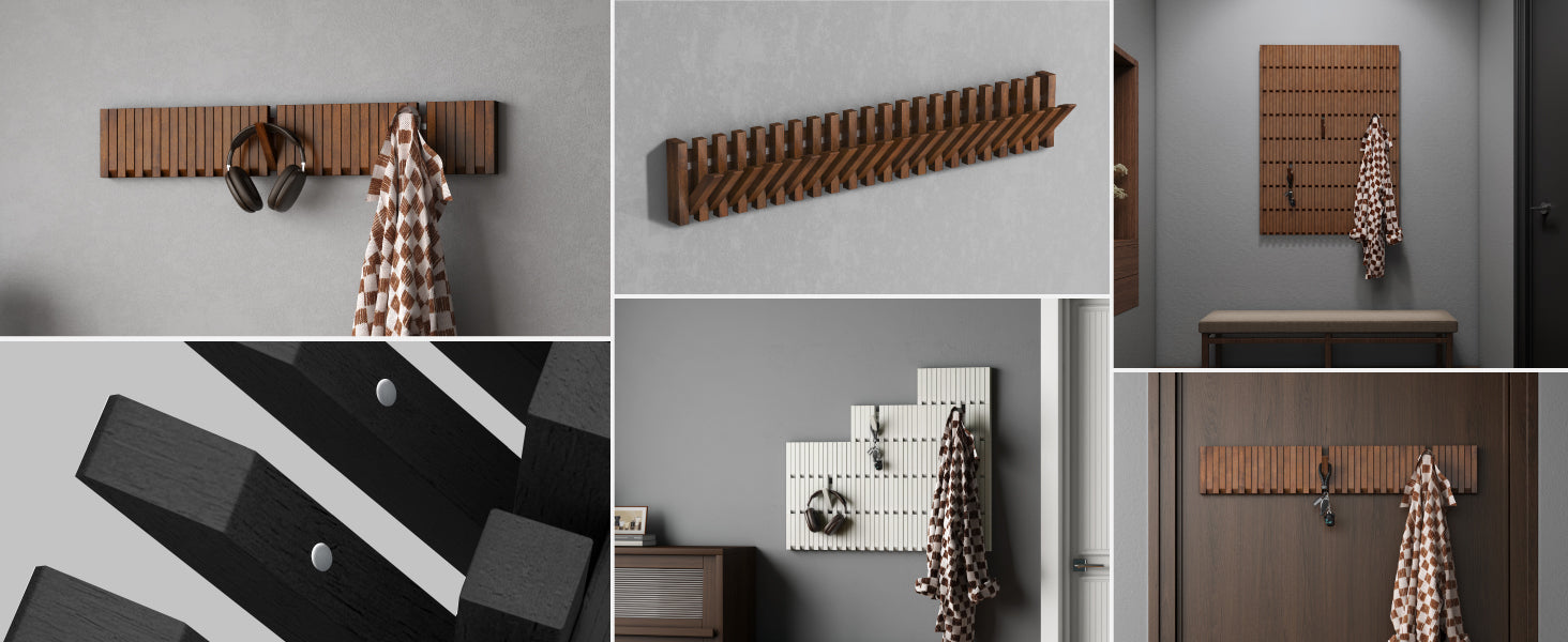 Glasvilla Design – Perchero de pared de madera con 7 ganchos magnéticos abatibles Twigro-01