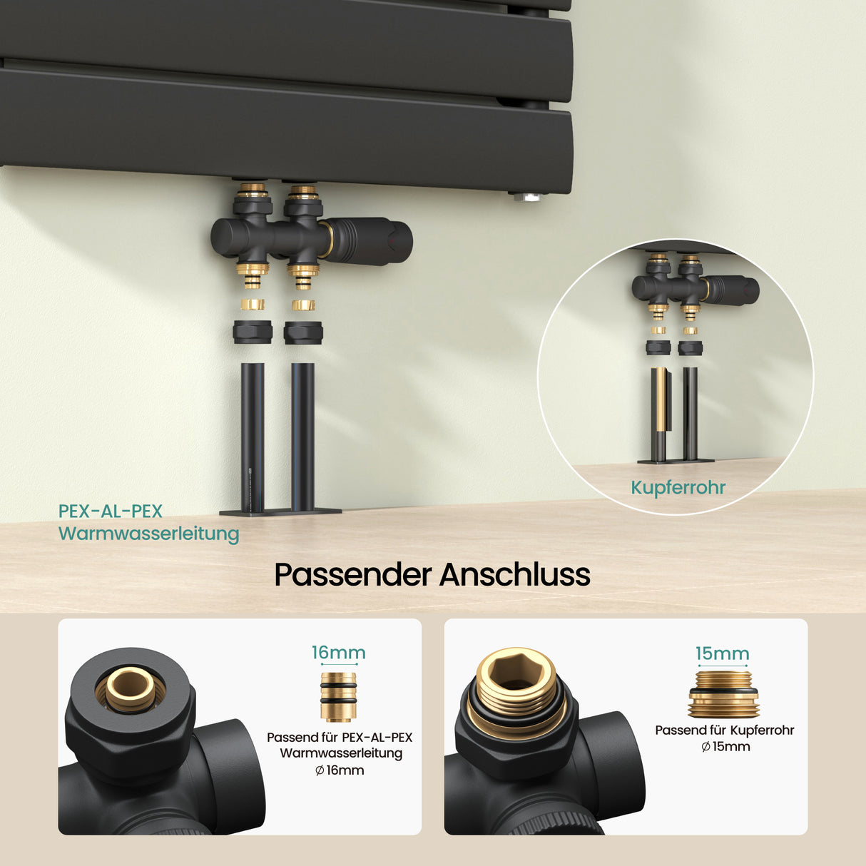 Glasvilla Design – Válvula termostática para radiador con regulador de temperatura (6°–28°C)