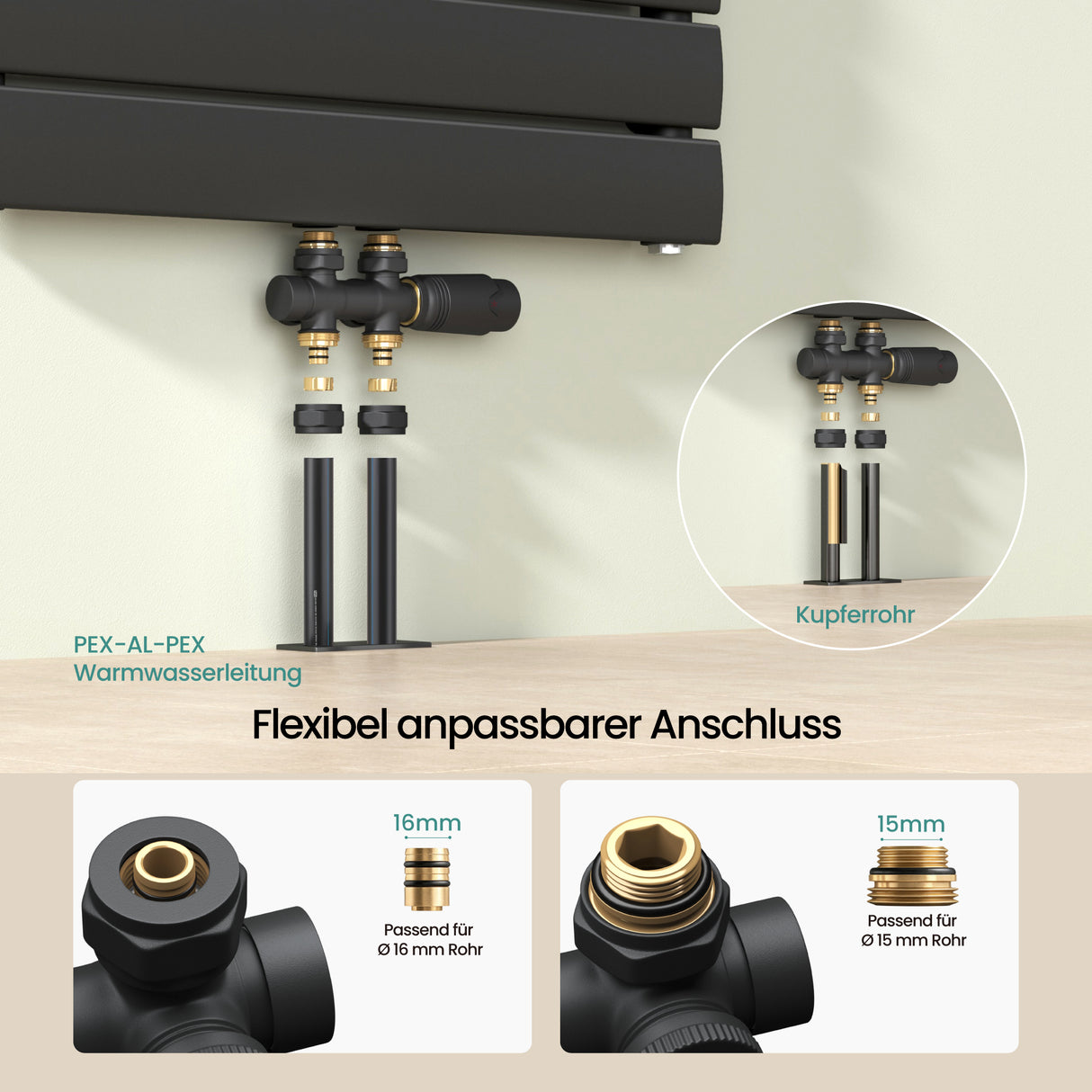 Glasvilla Design – Válvula termostática para radiador con regulador de temperatura (6°–28°C)