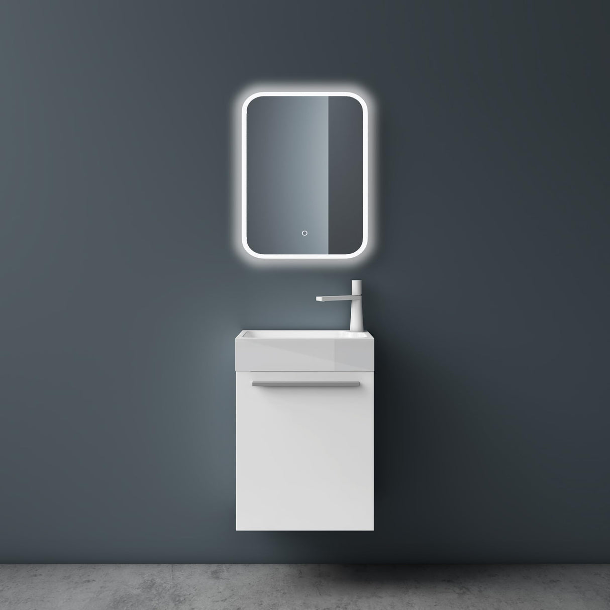 glasvilla Ensemble de Meubles de Salle de Bain Petit Meuble Sous-Vasque 46 cm Meuble Bas avec Vasque Blanche en Solid Surface pour WC Invités Pisa