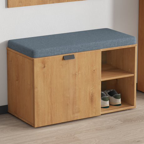 Glasvilla Zitta-01 – Banco zapatero con asiento acolchado, puertas correderas y estantes ajustables (80×37×50 cm)