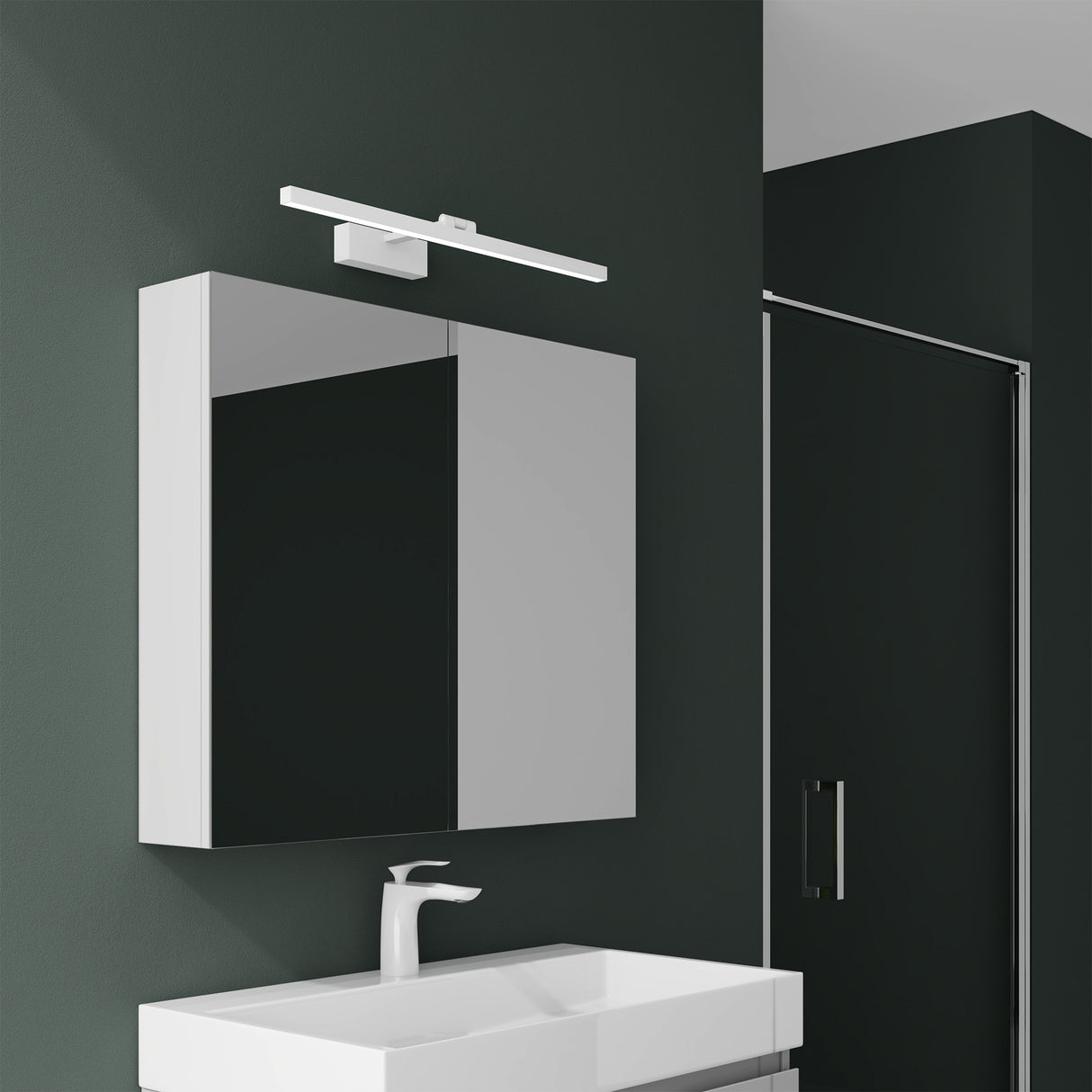 Armoire de toilette Glasvilla avec miroir et lampe intégrée, meuble de salle de bain, éclairage miroir, lampe de salle de bain LED rotative à 180°, d'une beauté rayonnante