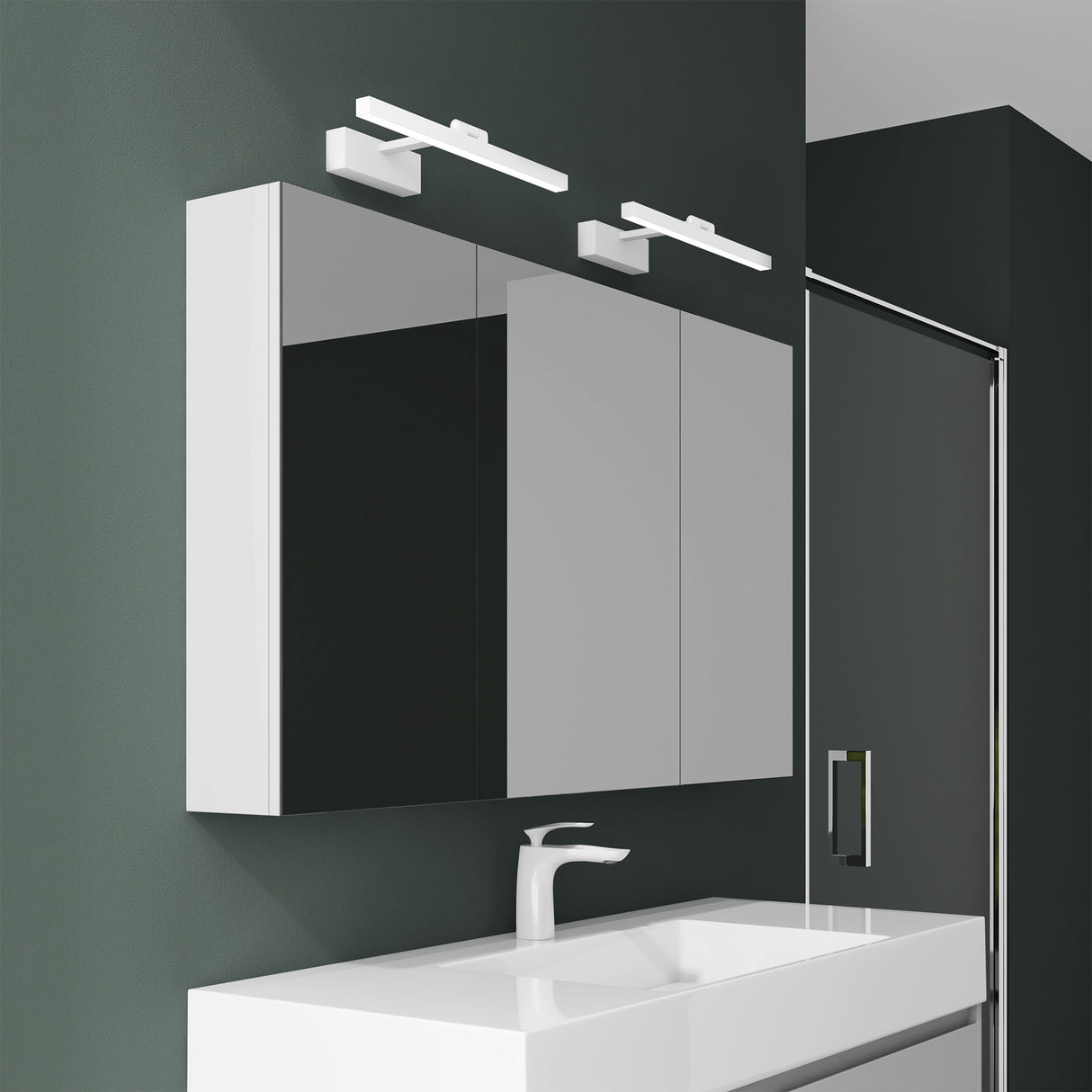 Armoire de toilette Glasvilla avec miroir et lampe intégrée, meuble de salle de bain, éclairage miroir, lampe de salle de bain LED rotative à 180°, d'une beauté rayonnante