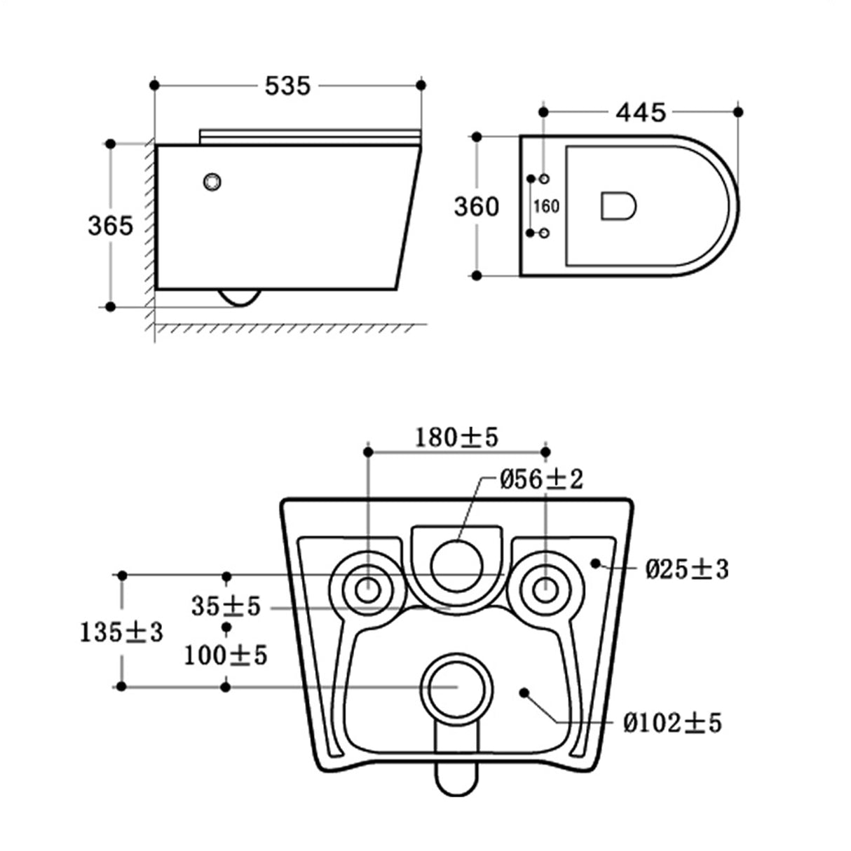 glasvilla Hänge WC Toilette Wand-WC Spülrandlos Blanco de Cerámica Montaje en Pared con Absenkautomatik Aachen601