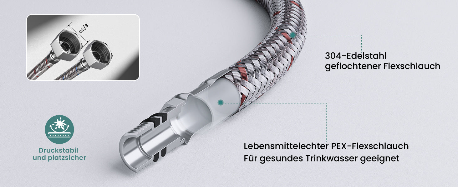 glasvilla Wasserhahn Küche Küchenarmatur mit Brause Ausziehbar, Küchenwasserhahn 360°Schwenkbar, Mischbatterie Spültischarmatur aus Edelstahl Turnix-04