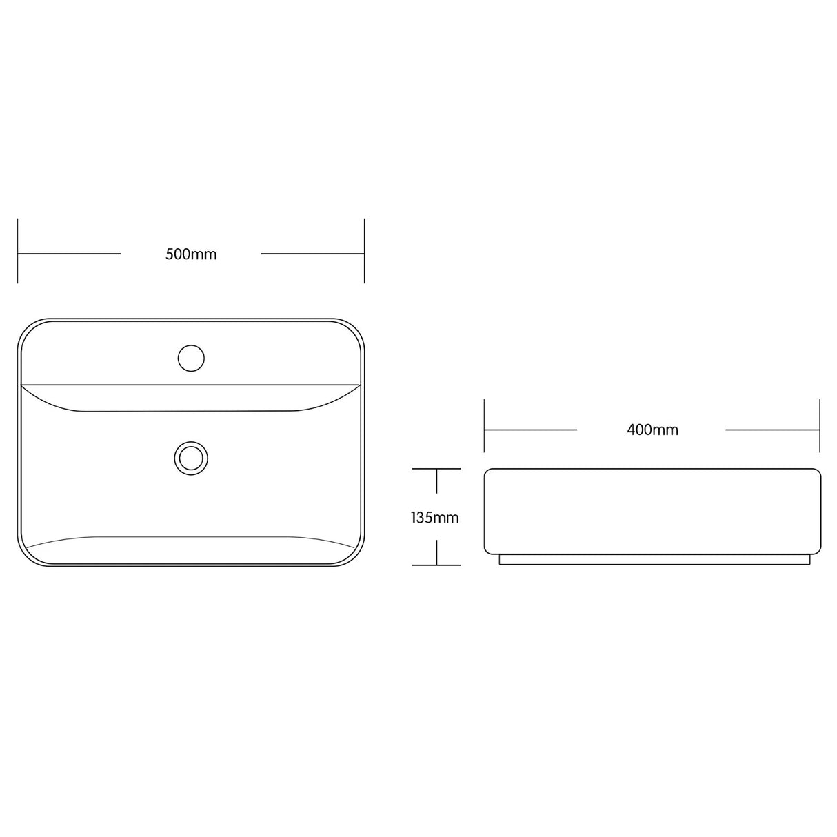 glasvilla Aufsatzwaschbecken eckig Waschschale Waschbecken aus Keramik Weiß mit Armaturloch Brüssel107