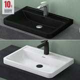 Lavabo Glasvilla, lavabo encastré, vasque rectangulaire en matériau minéral moulé avec trop-plein, Col8