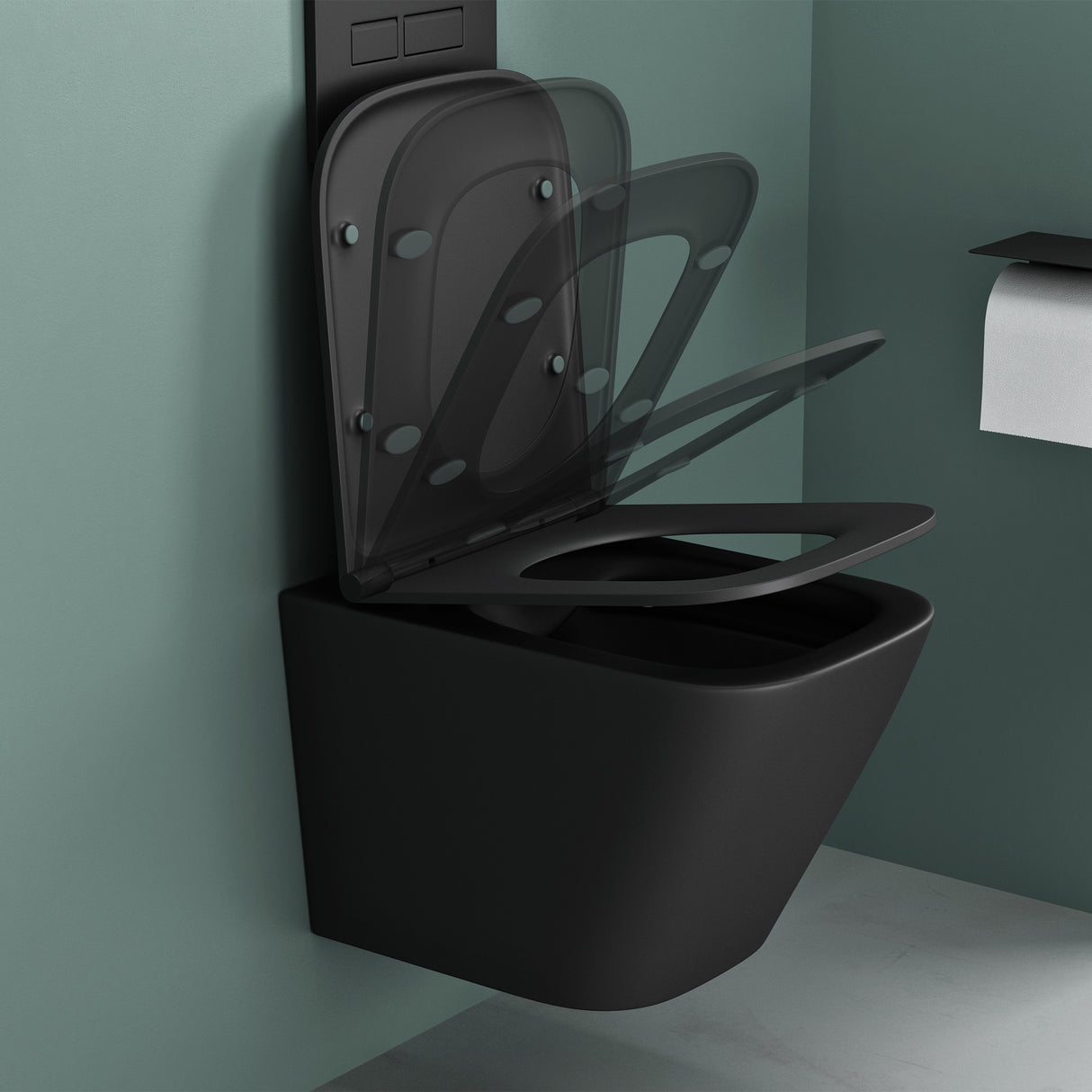 glasvilla Spülrandlos Wand WC schwarz Hänge WC + WC Sitz (mit Softclose) A112 NEU!!!