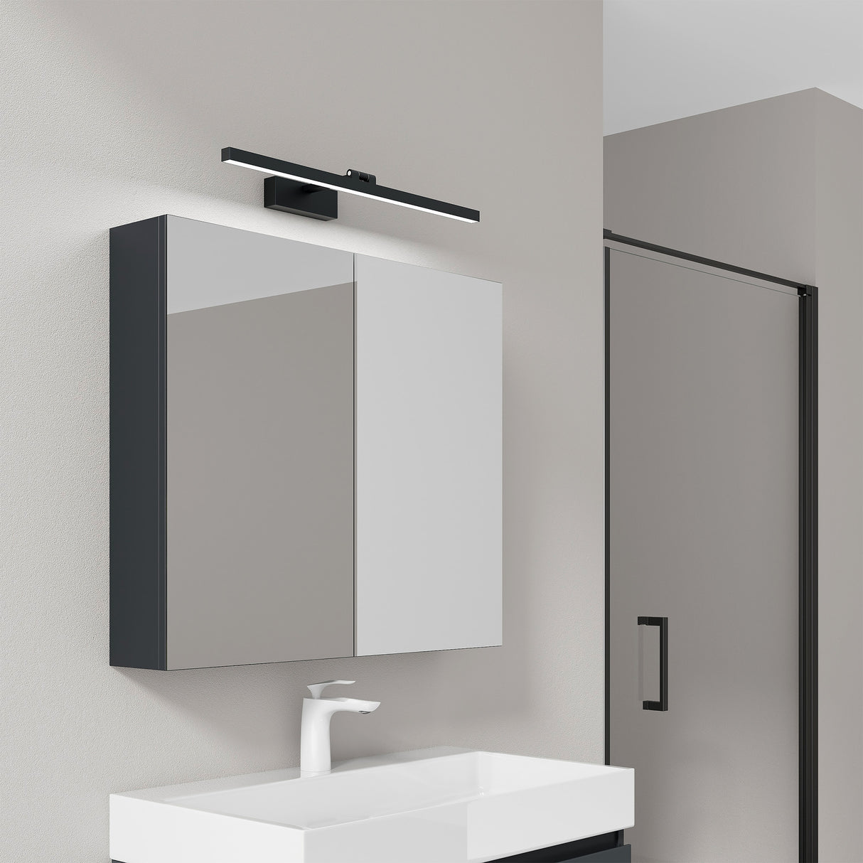 Armoire de toilette Glasvilla avec miroir et lampe intégrée, meuble de salle de bain, éclairage miroir, lampe de salle de bain LED rotative à 180°, d'une beauté rayonnante