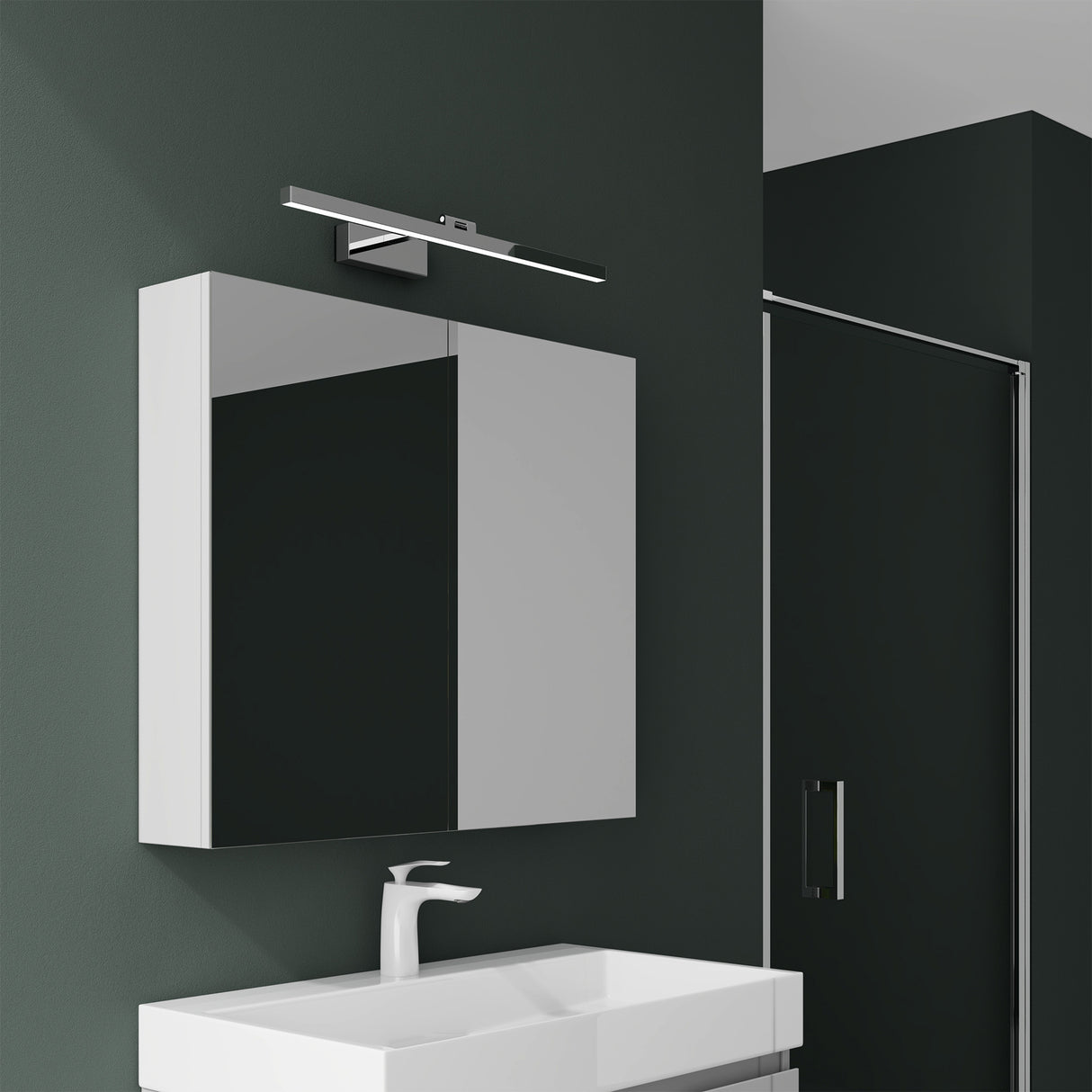 Armoire de toilette Glasvilla avec miroir et lampe intégrée, meuble de salle de bain, éclairage miroir, lampe de salle de bain LED rotative à 180°, d'une beauté rayonnante