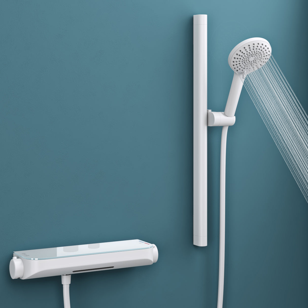 Système de douche Glasvilla avec thermostat, kit de robinetterie complet avec verrouillage de sécurité, 3 jets, pommeau de douche réglable en hauteur avec bec inférieur en laiton, système de douche 9