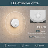 glasvilla Wandleuchte Exterior 6W LED Lámpara de Pared | Lámpara Exterior Lámpara de Camino para Jardín, 3000K con Sensor de Movimiento | Lámpara Exterior ⌀300X65mm IP65 LunaLights