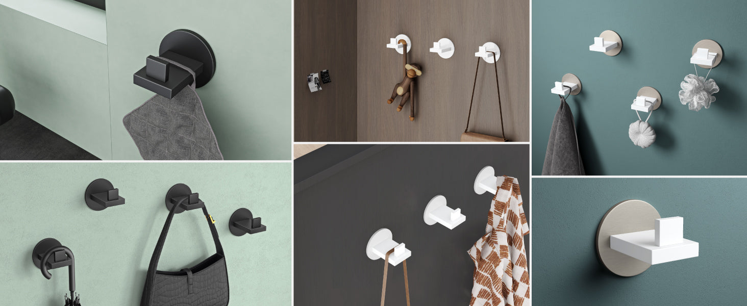 Glasvilla Design – Ganchos de pared de acero inoxidable Stalo-08 / Stalo-09 con montaje adhesivo o atornillado