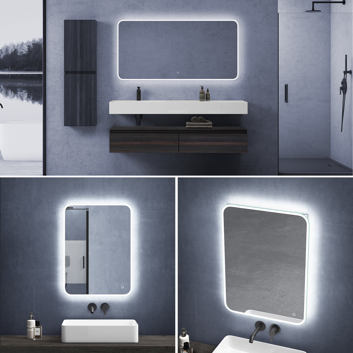 glasvilla Miroir Mural de Salle de Bain Miroir de Salle de Bain LED avec Interrupteur Tactile Antibuée Couche Antibuée