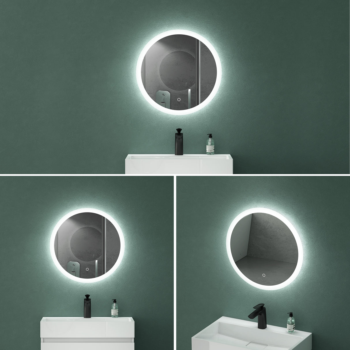 glasvilla Miroir Mural de Salle de Bain Miroir Lumineux Rond à LED Miroir de Salle de Bain à LED avec Interrupteur Tactile Couche Antibuée LED-Spiegel 05