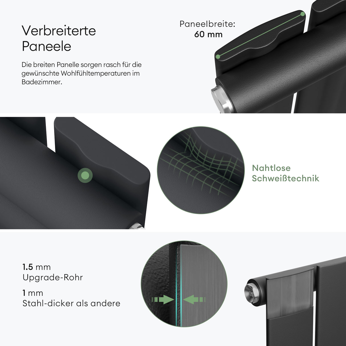 glasvilla Radiateur de Salle de Bain à Raccordement Central Plat et à Raccordement Latéral Radiateur à Panneau Chauffage de Salle de Bain Monocouche en Acier FV