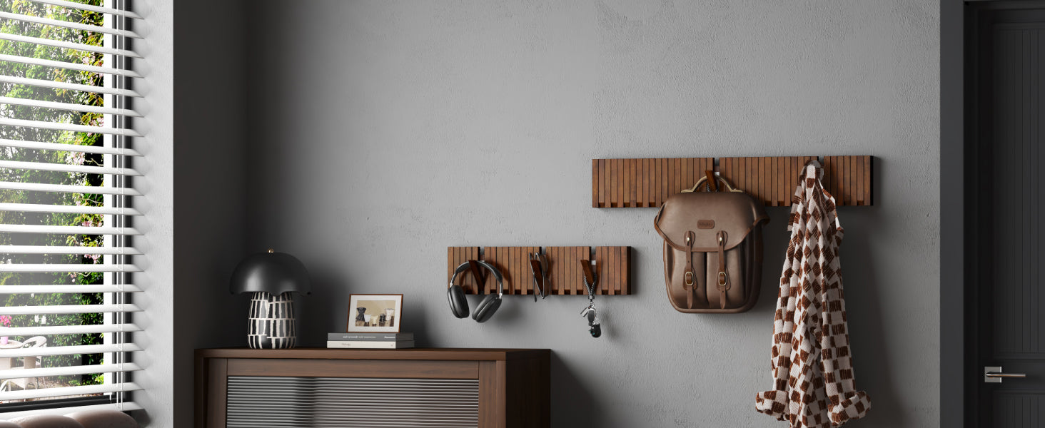 Glasvilla Design – Perchero de pared de madera con 7 ganchos magnéticos abatibles Twigro-01