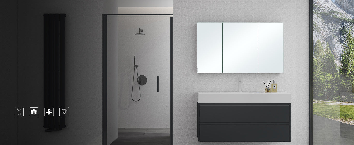 Glasvilla Armario Espejo de Baño con Puertas Sin Marco y Estantes Ajustables – Spiegelschrank 02
