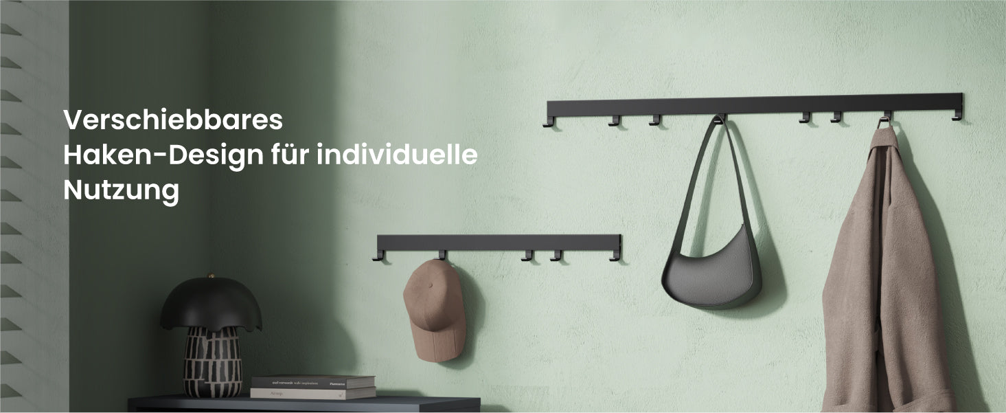 glasvilla Garderobenleiste mit verstellbaren Haken, Kleiderhaken aus Aluminium, Wandgarderobe Garderobenhaken Stalo-10