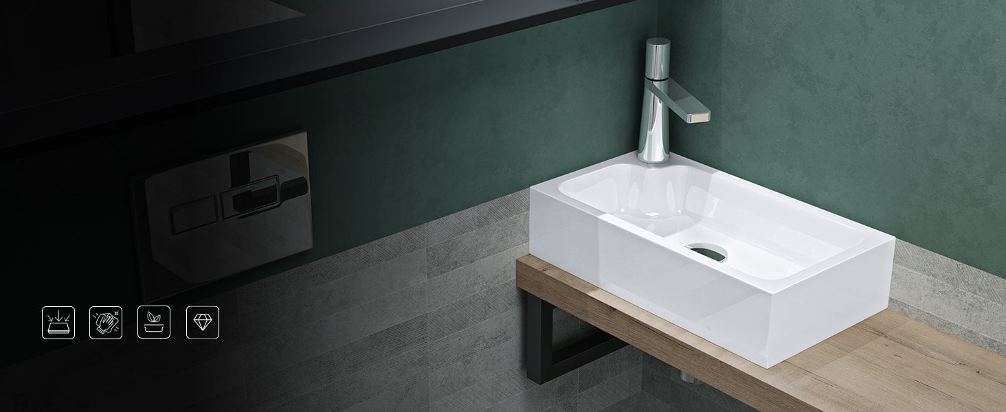 Lavabo de Invitados Glasvilla Col101  Mineral Cast Compacto con Orificio para Grifo (46 cm)