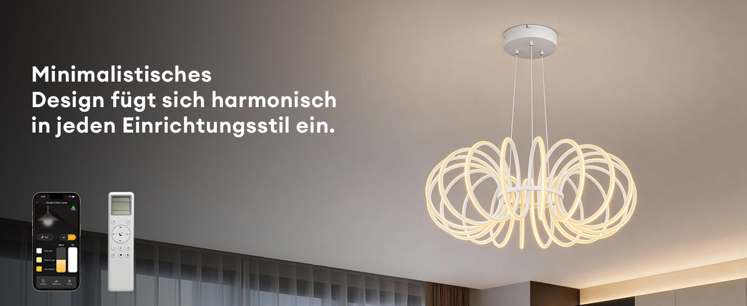 glasvilla Pendelleuchte Esstisch, 61cm LED Moderne Hängelampe Sandweiß, stufenlos dimmbar 3000K–6000K, höhenverstellbare Design 120W Esstischlampe mit Fernbedienung & Wandschalter Nuvora05
