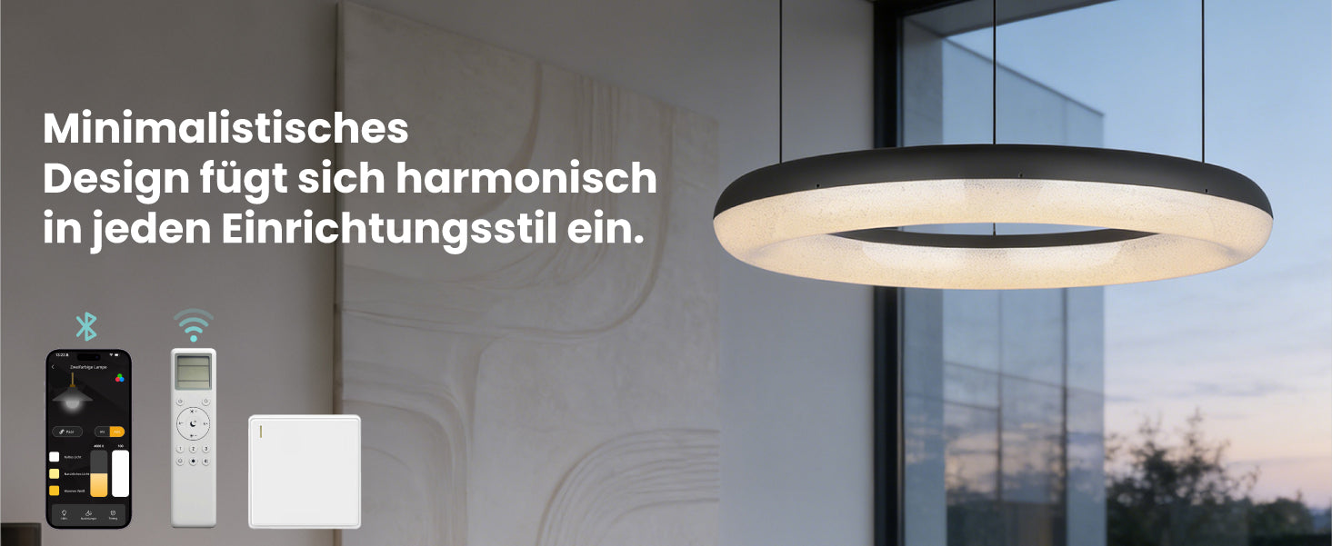 glasvilla Pendelleuchte Esstisch,  LED Moderne Hängelampe, stufenlos dimmbar 3000K–6000K, höhenverstellbare Design  Esstischlampe mit Fernbedienung & Wandschalter, Luvina03