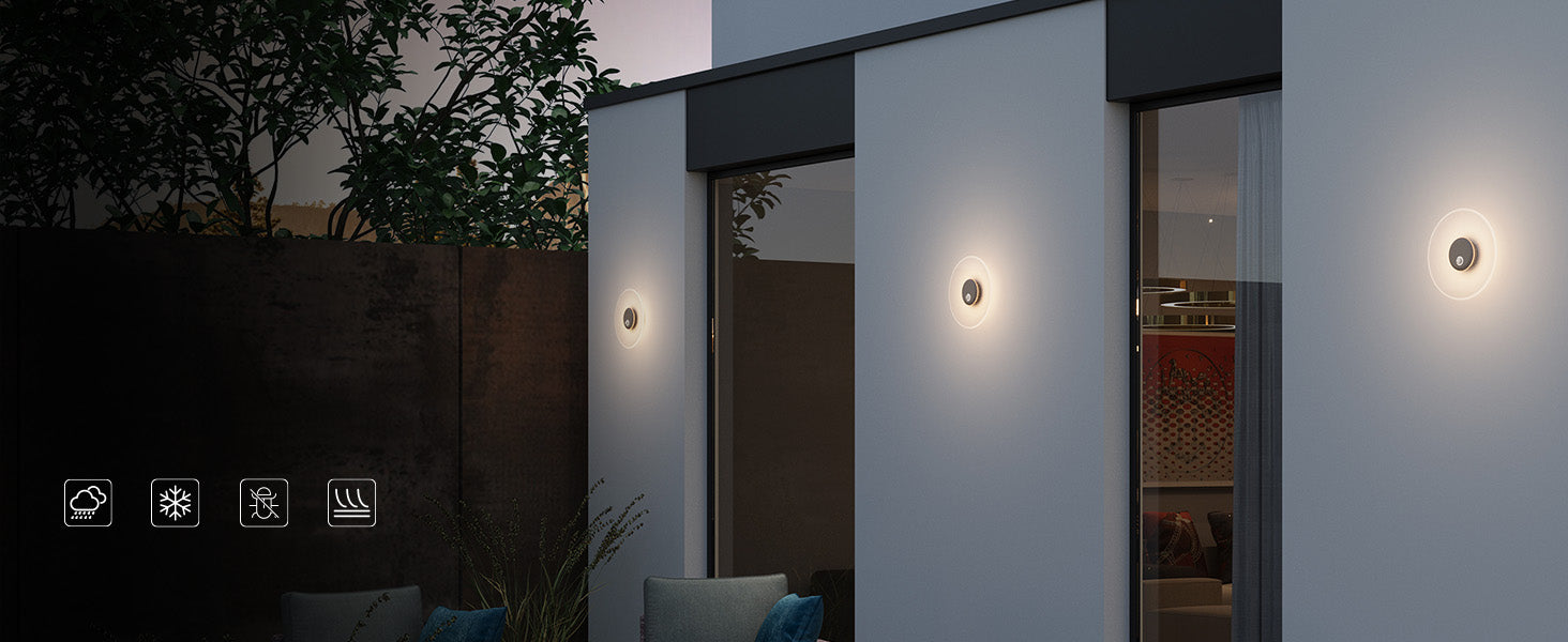Glasvilla Design Aplique Exterior LED LunaLights 6W – Luz Cálida 3000K con Sensor de Movimiento IP65