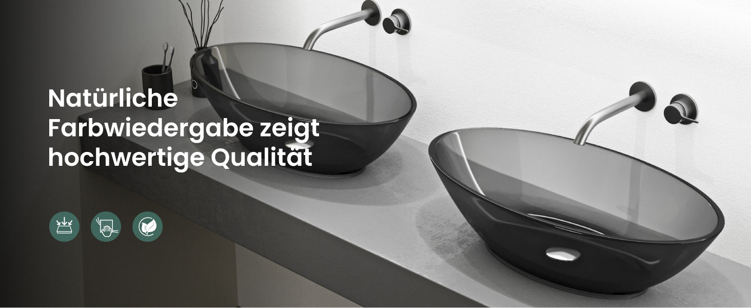 glasvilla Waschbecken Aufsatzwaschbecken aus Kunstharz Waschschale Handwaschbecken Oval 63x34x17cm ohne Hahnloch und Überlauf Coloria02