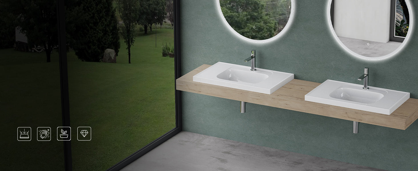 glasvilla Lavabo da Incasso da Marmo fuso Lavabo Bagno Sospeso Lavandino Bagno Rettangolare Bianco Col3601