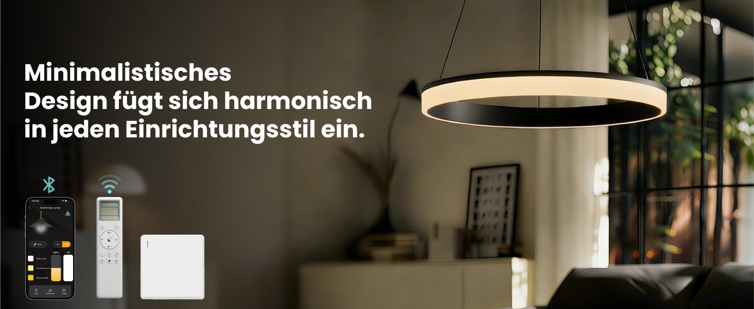 glasvilla Lampadario a Sospensione, Lampada 3000-6000K con Filo 110 CM, Altezza Regolabile, Lampada da Soffitto a Sospensione per Camera da Letto e Soggiorno, Luvina02