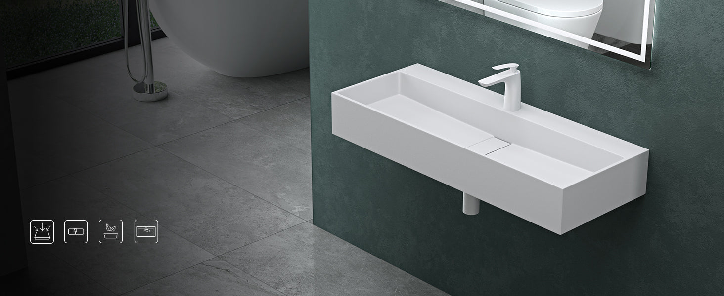glasvilla Lavabo da Appoggio da Marmo Fuso Lavabo Bagno Sospeso Lavandino Bagno con Foro per la Rubinetteria Col6028