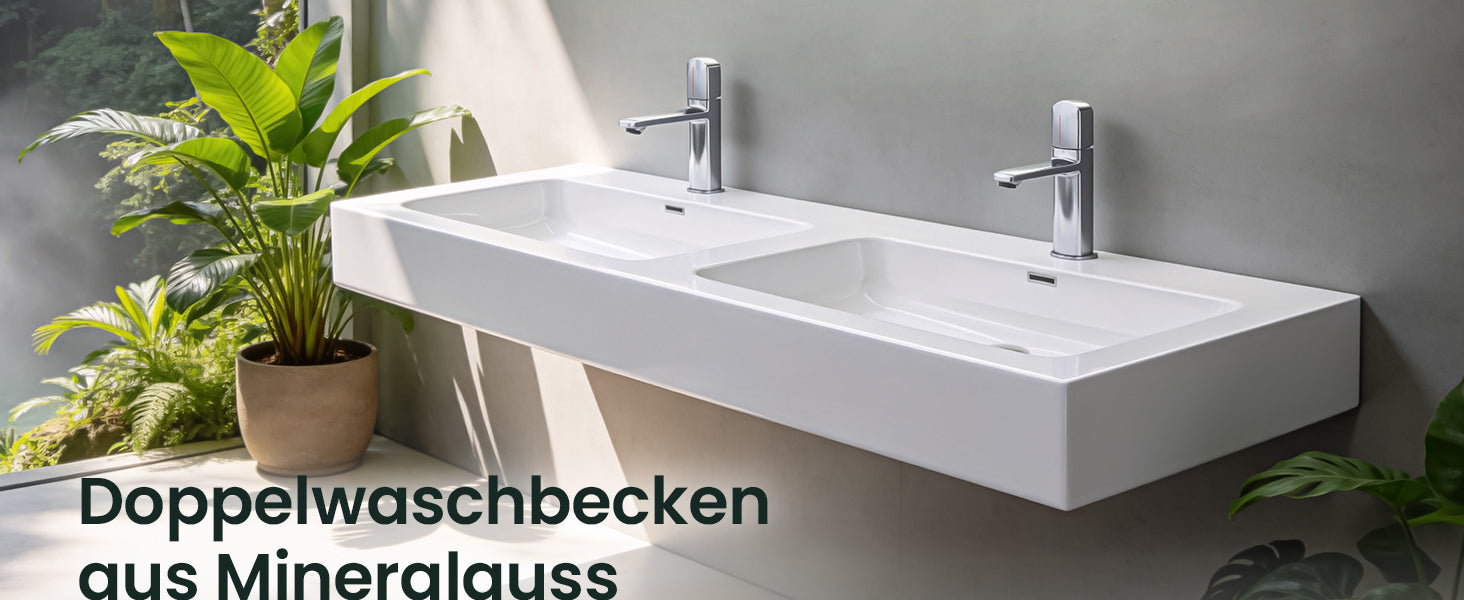 glasvilla Lavabo da Appoggio da Marmo Fuso Lavandino Bagno Sospeso con Due Fori per la Rubinetteria Colossum830