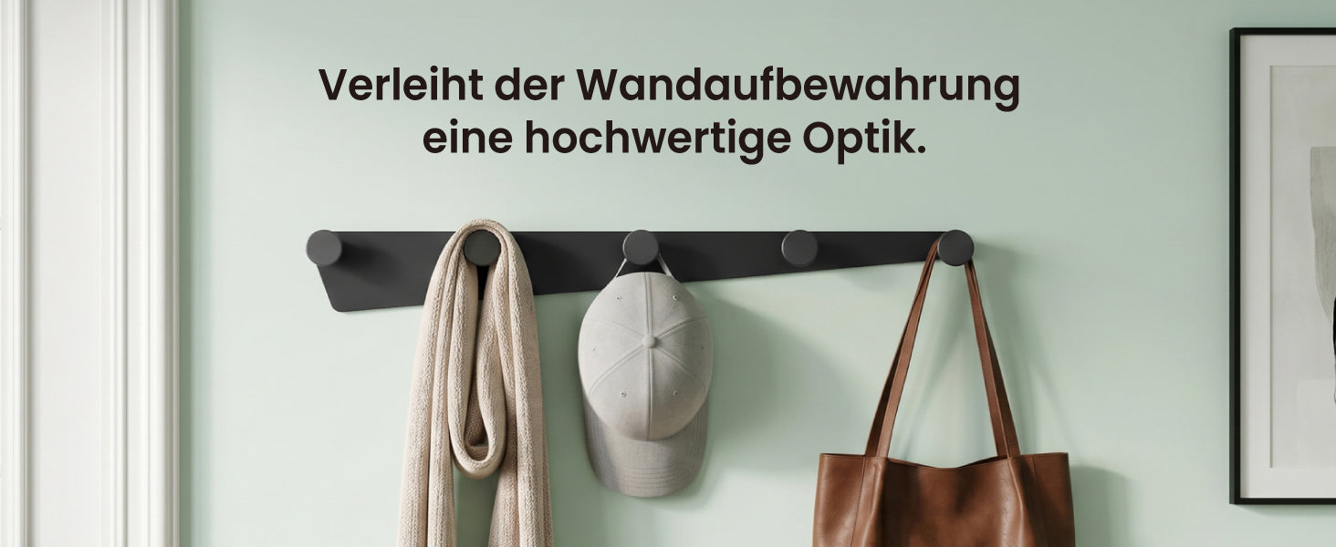 glasvilla Garderobenhaken zum Bohren oder Kleben, Kleiderhaken aus Aluminiumlegierung, Garderobenleiste mit 5 Haken, Hakenleiste  Stalo-18