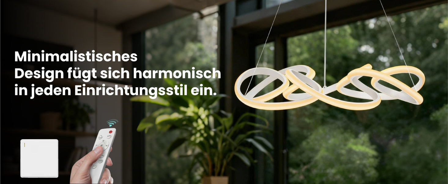 glasvilla Lampadario a Sospensione 67W con Filo 100 CM, Altezza Regolabile, Lampada da Soffitto a Sospensione per Camera da Letto e Soggiorno, 52cm, Bianco, Alivetta25040